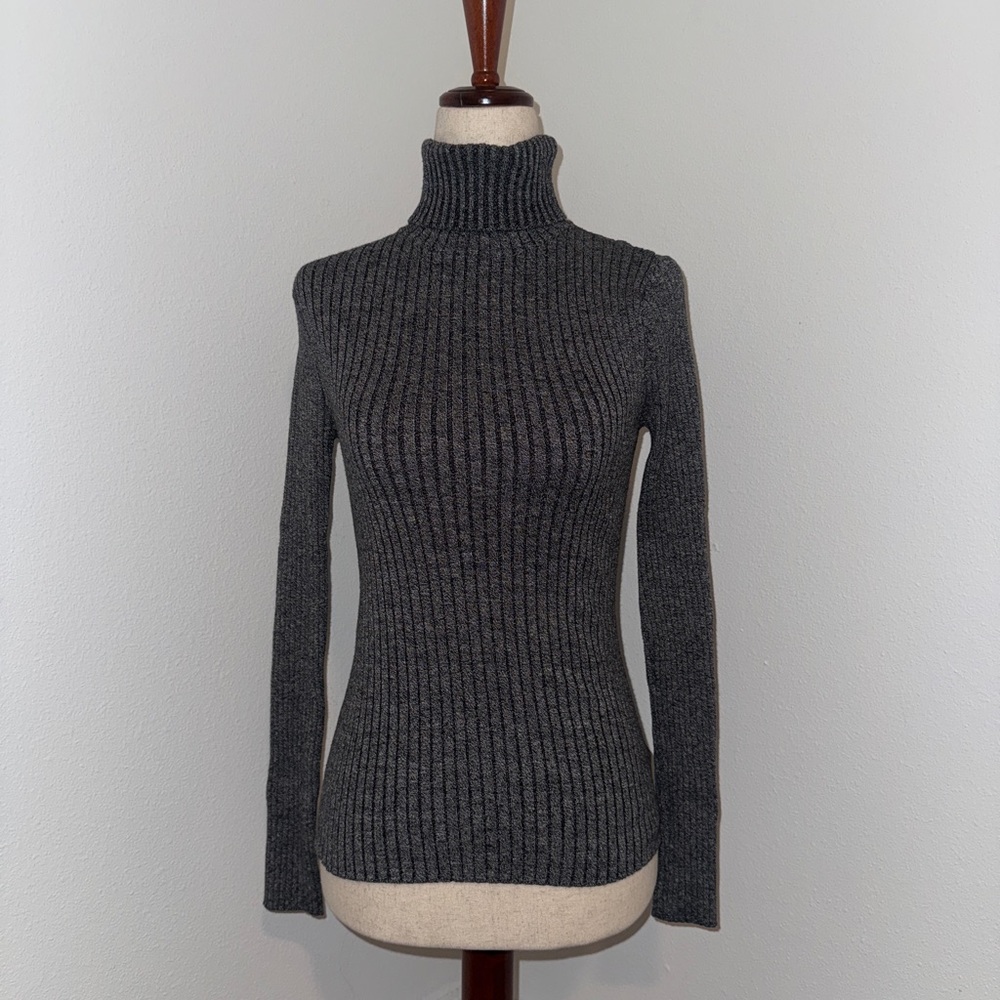 Gray Turtleneck Ribbed Sweater
